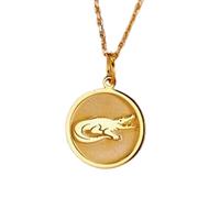 LKBEADS Collier pendentif crocodile en argent sterling 925 plaqué or, chaîne maille forçat de 45,7 cm, breloque ronde, bijou unisexe fait main | LK_EMBO_00695