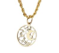 LKBEADS Collier pendentif croissant de lune et or |LK_NLC_00078 | Pendentif rond ajouré plaqué or motif lune et nuages 26 mm avec chaîne câble de 45 cm cadeau pour homme