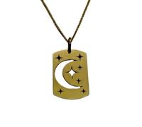 LKBEADS Collier pendentif croissant de lune et or |LK_NLC_00916 | Pendentif ajouré céleste plaqué or 26 mm avec chaîne câble de 45 cm symbole lune et étoiles bijou cadeau pour homme