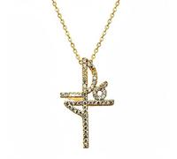 LKBEADS Collier pendentif croix de foi en argent sterling 925 plaqué or avec pierre de zircone cubique, breloque fantaisie 26x16mm avec chaîne câble de 45 cm, bijou fait main |LK_SCA_0070