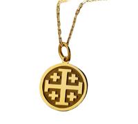 LKBEADS Collier pendentif croix de Jérusalem gravée, 24 mm, chaîne câble de 45,7 cm | Argent sterling plaqué or | Bijou unisexe | LK_PNDN_0865