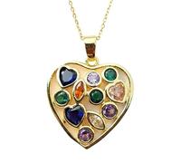LKBEADS Collier pendentif cœur chakra en argent sterling 925 plaqué or avec breloque cœur multi-pierres 25x23mm et chaîne câble de 45 cm (18 pouces) - Bijou fait main |LK_SCA_0135