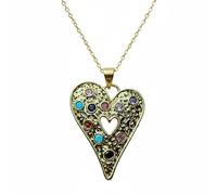 LKBEADS Collier pendentif cœur en argent sterling 925 plaqué or, orné d'un charm cœur multi-pierres (36 x 27 mm) et d'une chaîne câble de 45,7 cm (18 pouces). Bijou fait main | LK_SCA_0149
