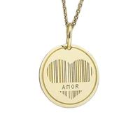 LKBEADS Collier pendentif cœur gravé Amor 24 mm avec chaîne câble de 45,7 cm | Argent sterling plaqué or | Bijou unisexe | LK_PNDN_0025