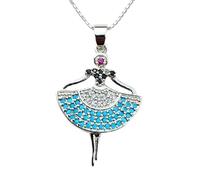 LKBEADS Collier pendentif danseuse de ballet en argent sterling 925 plaqué argent avec breloque fantaisie multi-pierres 31 x 21 mm et chaîne câble de 45 cm (18 pouces), bijou fait main | LK_SCA_0145