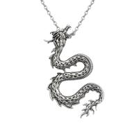 LKBEADS Collier pendentif dragon en acier inoxydable, breloque serpent oriental avec chaîne câble de 45 cm, bijou tendance inspiré d'une créature mythique, design artisanal détaillé, 67 x 40 mm