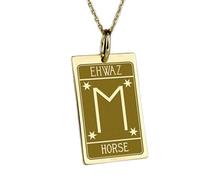 LKBEADS Collier pendentif Ehwaz gravé, forme rectangulaire, en argent sterling 925 plaqué or, avec chaîne câble de 45,7 cm (18 pouces), bijou fait main pour homme et femme | LKD_EGP_00124