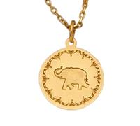 LKBEADS Collier pendentif éléphant gravé, forme ronde, en argent sterling 925 plaqué or, avec chaîne câble de 45 cm (18 pouces), bijou fait main pour homme et femme | LKD_EGP_00058