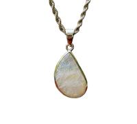 LKBEADS Collier pendentif en argent sterling 925 avec pierre de lune arc-en-ciel naturelle, forme élégante et chaîne forçat. Bijou fait main, symbole d'intuition et de conscience | LK_SGMP_0034
