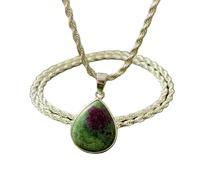 LKBEADS Collier pendentif en argent sterling 925 avec pierre précieuse rubis zosite naturelle, forme poire et chaîne forçat. Bijou fait main « Passion » | LK_SGMP_0074