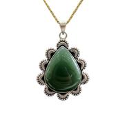LKBEADS Collier pendentif en argent sterling 925 et onyx vert naturel, forme poire, chaîne forçat. Bijou fait main, bijou qui rehausse la confiance en soi | LK_SGMP_0158