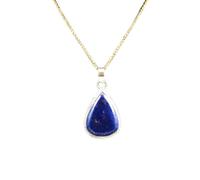 LKBEADS Collier pendentif en argent sterling 925 et pierre précieuse Lapis Luzli naturelle, forme poire, chaîne forçat, bijou fait main, symbole de sagesse et d'intelligence,| LK_SGMP_0016
