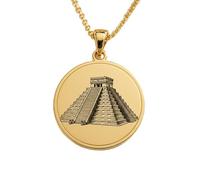 LKBEADS Collier pendentif en argent sterling 925 plaqué or, gravé de la pyramide de Chichen Itza, avec chaîne à maillons de 45 cm (18 pouces). Bijou fait main pour homme et femme | LKD_EGP_00723
