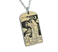 LKBEADS Collier pendentif en argent sterling 925 plaqué or, orné d'une carte de tarot de l'Ermite. Chaîne maille câble de 45,7 cm (18 pouces). Bijou à breloque rectangulaire | LK_EMBO_00352
