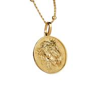 LKBEADS Collier pendentif en argent sterling plaqué or avec icône de Jésus-Christ gravée (24 mm) et chaîne câble de 45 cm | Bijou unisexe | LK_PNDN_0767