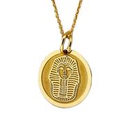 LKBEADS Collier pendentif en argent sterling plaqué or, orné d'une pièce gravée représentant le pharaon Toutankhamon (24 mm), avec chaîne câble de 45 cm. Bijou unisexe.