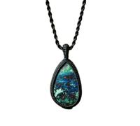 LKBEADS Collier pendentif en chrysocolle naturelle, forme poire, avec cordon en cuir et chaîne. Bijou fait main, symbole de communication et de guérison émotionnelle | LK_SGMP_0406