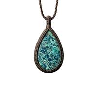 LKBEADS Collier pendentif en chrysocolle naturelle, forme poire, avec cordon en cuir et chaîne. Bijou fait main, symbole de communication et de guérison émotionnelle | LK_SGMP_0485