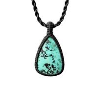 LKBEADS Collier pendentif en chrysocolle naturelle, forme trilon, avec cordon en cuir. Bijou fait main, symbole de communication et de guérison émotionnelle | LK_SGMP_0418