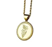 LKBEADS Collier pendentif en forme de jonquille |LK_NLC_00329 | Médaillon rond plaqué orné du symbole du nœud éternel celtique 24 mm avec chaîne à maillons de 45 cm.