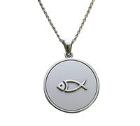 LKBEADS Collier pendentif en forme de poisson représentant Jésus, en argent sterling 925 plaqué argent, chaîne câble de 45,7 cm (18 pouces), breloque ronde, bijou unisexe fait main | LK_EMBO_00846