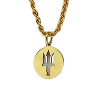 LKBEADS Collier pendentif en forme de trident de Poséidon grec gravé, 24 mm, avec chaîne corde française de 45 cm | Argent sterling plaqué or | Bijou unisexe | LK_PNDN_0707