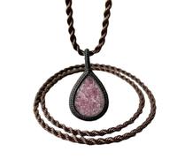 LKBEADS Collier pendentif en lépidolite naturelle, forme poire, avec cordon en cuir et chaînette, bijou anti-stress fait main |LK_SGMP_0427