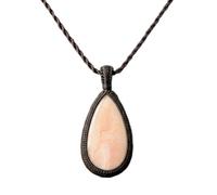 LKBEADS Collier pendentif en opale rose naturelle, forme poire, avec cordon en cuir. Bijou fait main, symbole d'amour-propre et de confiance en soi. Médaillon de guérison | LK_SGMP_0455