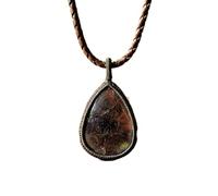 LKBEADS Collier pendentif en rhodonite naturelle, forme poire, avec cordon en cuir et chaînette en cuir. Bijou fait main, symbole d'amour et de guérison des relations | LK_SGMP_0429