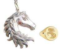 LKBEADS Collier pendentif et bague cheval majestueux | LK_PCOM_0170 | Pendentif en argent sterling dimensions 20 x 22 mm, plaqué argent et or, avec breloque animal, ensemble de