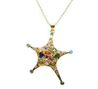 LKBEADS Collier pendentif étoile chakra céleste en argent sterling 925 plaqué or avec breloque étoile multi-pierres 36x32mm et chaîne câble de 45 cm (18 pouces), bijou fait main |LK_SCA_0150