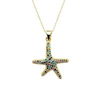 LKBEADS Collier pendentif étoile de mer chakra en argent sterling 925 plaqué or avec breloque étoile multi-pierres 25x21mm et chaîne câble de 45 cm (18 pouces) - Bijou fait main |LK_SCA_0134