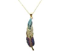 LKBEADS Collier pendentif feuille de paon en argent sterling 925 plaqué or avec breloque feuille multi-pierres 27x10mm et chaîne câble de 45 cm (18 pouces), bijou fait main |LK_SCA_0142