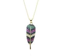 LKBEADS Collier pendentif feuille en argent sterling 925 plaqué or, orné d'une breloque feuille multi-pierres de 36 x 12 mm et d'une chaîne câble de 45 cm (18 pouces). Bijou fait main |LK_SCA_0148