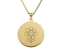 LKBEADS Collier pendentif fleur souriante gravée, en argent sterling 925 plaqué or, avec chaîne câble de 45,7 cm (18 pouces). Bijou fait main pour homme et femme | LKD_EGP_00635