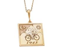 LKBEADS Collier pendentif gravé Albert Hoffman à vélo, en argent sterling 925 plaqué or, avec chaîne à maillons de 45 cm (18 pouces). Bijou fait main pour homme et femme | LKD_EGP_00212