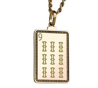 LKBEADS Collier pendentif gravé de tuiles de mah-jong « Neuf de bambou », en argent sterling 925 plaqué or, avec chaîne câble de 45,7 cm (18 pouces). Bijou pour homme et femme | LKD_EGP_00413