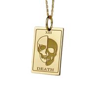 LKBEADS Collier pendentif gravé du Tarot de la Mort, en argent sterling 925 plaqué or, avec chaîne câble de 45 cm (18 pouces). Bijou fait main pour homme et femme | LKD_EGP_00175