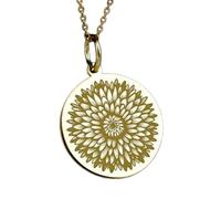 LKBEADS Collier pendentif gravé d'un aster, fleur de naissance, en argent sterling 925 plaqué or, avec chaîne à maillons de 45 cm (18 pouces). Bijou fait main pour homme et femme | LKD_EGP_00145