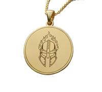 LKBEADS Collier pendentif gravé d'un casque de guerrier enflammé, en argent sterling 925 plaqué or, avec chaîne à maillons de 45 cm (18 pouces). Bijou fait main pour homme et femme | LKD_EGP_00632