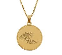 LKBEADS Collier pendentif gravé « Surfeur sur une vague », en argent sterling 925 plaqué or, avec chaîne maille forçat de 45,7 cm (18 pouces). Bijou fait main pour homme et femme | LKD_EGP_00603