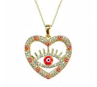 LKBEADS Collier pendentif œil en argent sterling 925 plaqué or avec breloque cœur multi-pierres de 25 mm et chaîne câble de 45 cm (18 pouces) - Bijou fait main |LK_SCA_0136