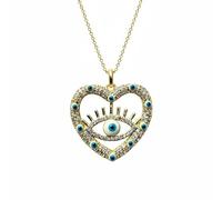 LKBEADS Collier pendentif œil turc en argent sterling 925 plaqué or avec breloque cœur multi-pierres 26x24mm et chaîne câble de 45 cm (18 pouces), bijou fait main |LK_SCA_0138