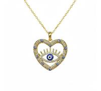 LKBEADS Collier pendentif œil turc en argent sterling 925 plaqué or avec breloque cœur multi-pierres 26 x 25 mm et chaîne câble de 45 cm (18 pouces). Bijou fait main | LK_SCA_0139