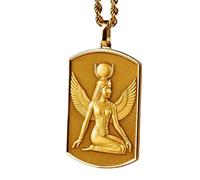 LKBEADS Collier pendentif Isis 3D en argent sterling 925, forme rectangulaire, chaîne câble de 45 cm, plaqué or, bijou symbolique | LKD_3DM_00068