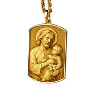 LKBEADS Collier pendentif Joseph 3D en argent sterling 925, forme rectangulaire, chaîne câble de 45 cm, plaqué or, bijou symbolique | LKD_3DM_00059