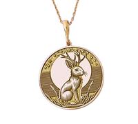 LKBEADS Collier pendentif lapin à cornes en argent sterling 925 plaqué or, chaîne maille forçat de 45,7 cm (18 pouces), breloque ronde, bijou unisexe fait main | LK_EMBO_00572