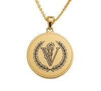 LKBEADS Collier pendentif lettre V avec gravure de laurier et torche, en argent sterling 925 plaqué or, chaîne maille forçat de 45,7 cm (18 pouces), pour homme et femme | LKD_EGP_00734