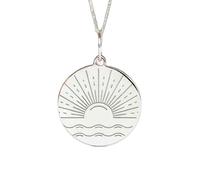 LKBEADS Collier pendentif lever de soleil avec 18 pouces |LK_NLC_02429 | round engraved wolf coin pendant with 18 inch cable chain 24mm nature animal inspired jewelry gift for