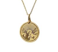 LKBEADS Collier pendentif lever de soleil sur la montagne | LK_NLC_00604 | Collier avec pendentif papillon gravé sur un disque rond plaqué chaîne maille forçat de 45 cm inspiration nature.